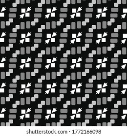 Vector seamless pattern texture background with geometric shapes, colored in white, grey and black colors.