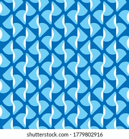 Vector seamless pattern texture background with geometric shapes, colored in blue and white colors.