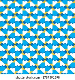 Vector seamless pattern texture background with geometric shapes, colored in blue, yellow and white colors.