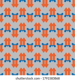 Vector seamless pattern texture background with geometric shapes, colored in grey, orange and blue colors.