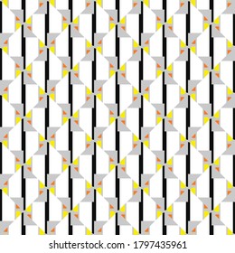 Vector seamless pattern texture background with geometric shapes, colored in black, grey, white, yellow and orange colors.