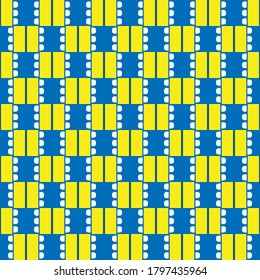 Vector seamless pattern texture background with geometric shapes, colored in blue and yellow colors.