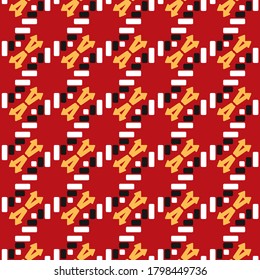 Vector seamless pattern texture background with geometric shapes, colored in red, yellow, black and white colors.