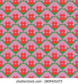 Vector seamless pattern texture background with geometric shapes, colored in red and green colors.
