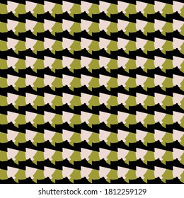 Vector seamless pattern texture background with geometric shapes, colored in black, green and orange colors.