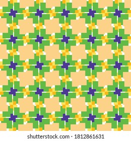 Vector seamless pattern texture background with geometric shapes, colored in yellow, green, violet purple and white colors.