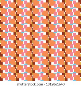 Vector seamless pattern texture background with geometric shapes, colored in orange, brown, red, yellow, blue and white colors.