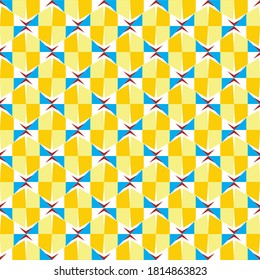 Vector seamless pattern texture background with geometric shapes, colored in yellow, blue, red and white colors.