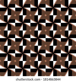 Vector seamless pattern texture background with geometric shapes, colored in brown, black and white colors.