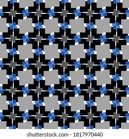 Vector seamless pattern texture background with geometric shapes, colored in black, grey, blue and white colors.