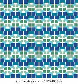 Vector seamless pattern texture background with geometric shapes, colored in blue, green and white colors.