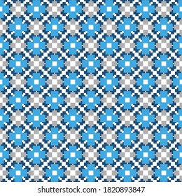 Vector seamless pattern texture background with geometric shapes, colored in blue, grey and white colors.