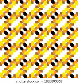 Vector seamless pattern texture background with geometric shapes, colored in yellow, orange, brown, white, black and grey colors.
