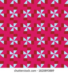 Vector seamless pattern texture background with geometric shapes, colored in red and blue colors.