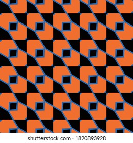 Vector seamless pattern texture background with geometric shapes, colored in orange, blue and black colors.