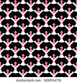 Vector seamless pattern texture background with geometric shapes, colored in black, pink and white colors.