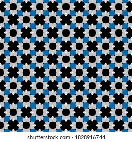 Vector seamless pattern texture background with geometric shapes, colored in black, blue, grey and white colors.