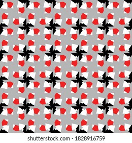 Vector seamless pattern texture background with geometric shapes, colored in grey, black, white and red colors.