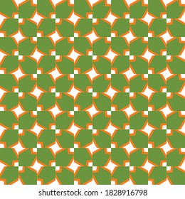 Vector seamless pattern texture background with geometric shapes, colored in green, orange and white colors.