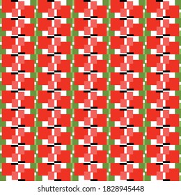 Vector seamless pattern texture background with geometric shapes, colored in red, green, black and white colors.