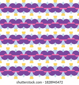 Vector seamless pattern texture background with geometric shapes, colored in purple, pink, blue, yellow and white colors.