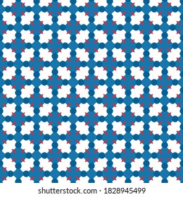 Vector seamless pattern texture background with geometric shapes, colored in blue, white and red colors.