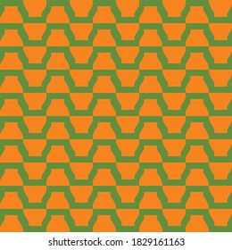 Vector seamless pattern texture background with geometric shapes, colored in orange and green colors.