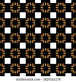 Vector seamless pattern texture background with geometric shapes, colored in black, brown, yellow and white colors.