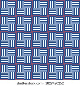 Vector seamless pattern texture background with geometric shapes, colored in blue, red and white colors.