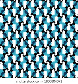 Vector seamless pattern texture background with geometric shapes, colored in blue, black and white colors.