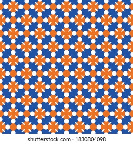 Vector seamless pattern texture background with geometric shapes, colored in orange, blue and white colors.