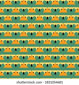Vector seamless pattern texture background with geometric shapes, colored in green, yellow, orange and black colors.