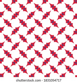 Vector seamless pattern texture background with geometric shapes, colored in red, blue and white colors.