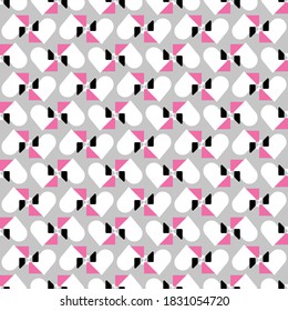 Vector seamless pattern texture background with geometric shapes, colored in pink, grey, white and black colors.