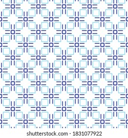 Vector seamless pattern texture background with geometric shapes, colored in blue and white colors.