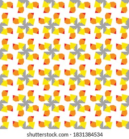 Vector seamless pattern texture background with geometric shapes, colored in grey, yellow, orange, red and white colors.