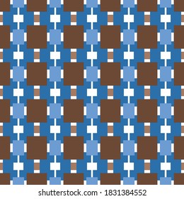 Vector seamless pattern texture background with geometric shapes, colored in brown, blue and white colors.