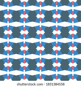 Vector seamless pattern texture background with geometric shapes, colored in blue, red and white colors.