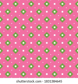 Vector seamless pattern texture background with geometric shapes, colored in pink, green and white colors.