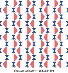 Vector seamless pattern texture background with geometric shapes, colored in blue, red and white colors.