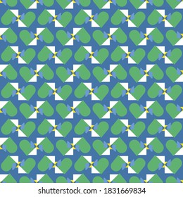 Vector seamless pattern texture background with geometric shapes, colored in green, blue, yellow and white colors.