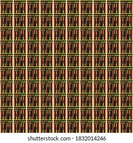 Vector seamless pattern texture background with geometric shapes, colored in orange, black, green and white colors.