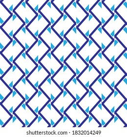 Vector seamless pattern texture background with geometric shapes, colored in blue and white colors.