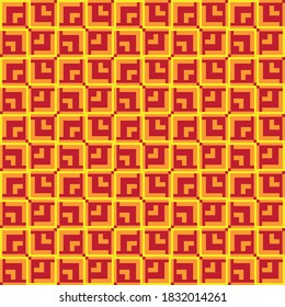 Vector seamless pattern texture background with geometric shapes, colored in red, orange and yellow colors.