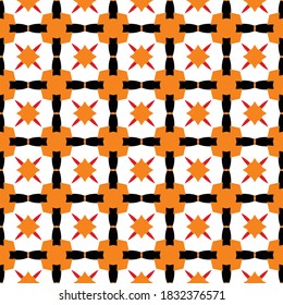 Vector seamless pattern texture background with geometric shapes, colored in orange, black, red and white colors.