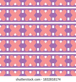 Vector seamless pattern texture background with geometric shapes, colored in pink, purple and white colors.