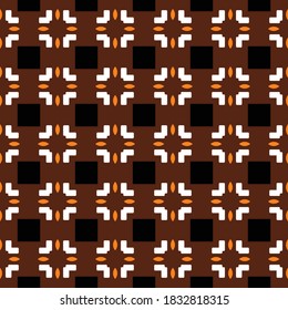 Vector seamless pattern texture background with geometric shapes, colored in brown, orange, black and white colors.