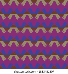 Vector seamless pattern texture background with geometric shapes, colored in purple, blue, brown and green colors.