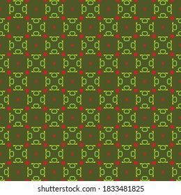 Vector seamless pattern texture background with geometric shapes, colored in green, red and yellow colors.