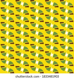 Vector seamless pattern texture background with geometric shapes, colored in yellow, brown, white and green colors.